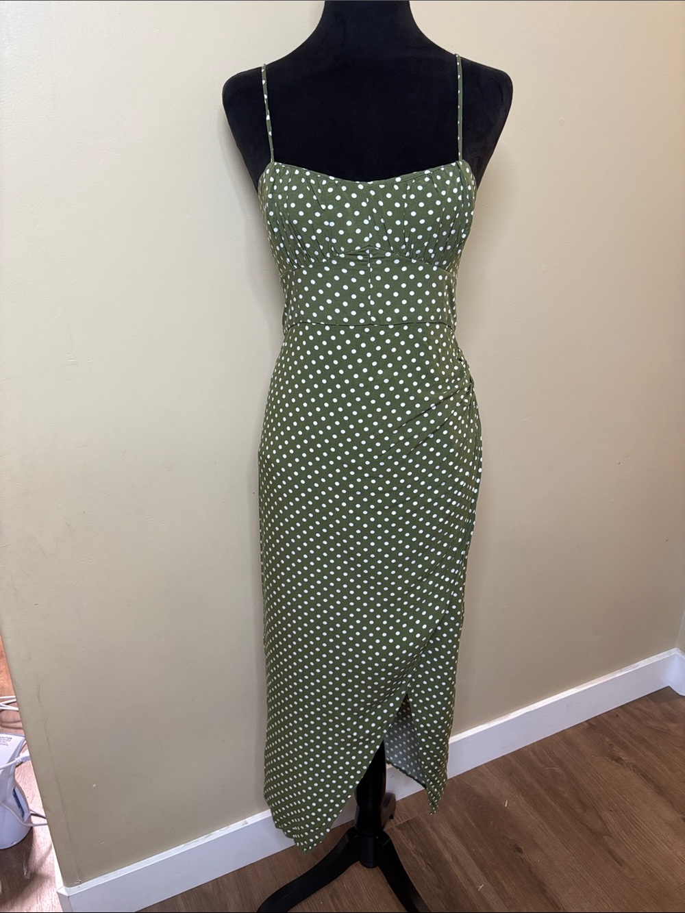 Zara olive green Polka Dot Midi Dress